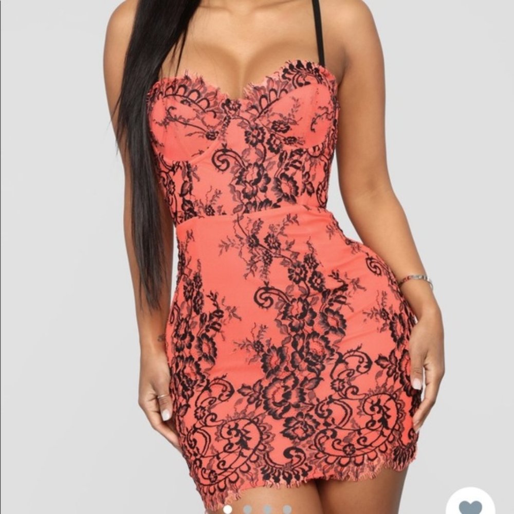 Orange and black midi dress